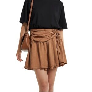 Aerie Mini Ruched Skater Skirt Copper